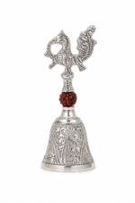 Silver Peacock Rudraksha Pooja Bell with Engraved Base - Image 6