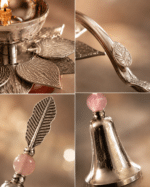 Lotus Diya with Matching Leaf Handle Bell - Image 3