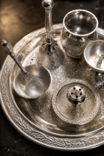 Silver Engraved Complete Pooja Thali Set with Bell, Kalash, Diya, Bowl and Spoon - Image 7