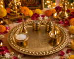 Brass Engraved Pooja Thali Set with Bell, Bowls, Incense sticks Holder and Container - Image 5