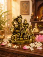 Brass Shiv Parivar Idol with Shiva, Parvati, Ganesh, Kartikeya and Nandi - Image 2