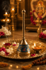 Blue Enamel Brass Pooja Bell with Floral Design - Image 8