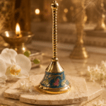 Blue Enamel Brass Pooja Bell with Floral Design