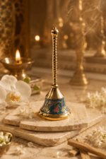 Blue Enamel Brass Pooja Bell with Floral Design