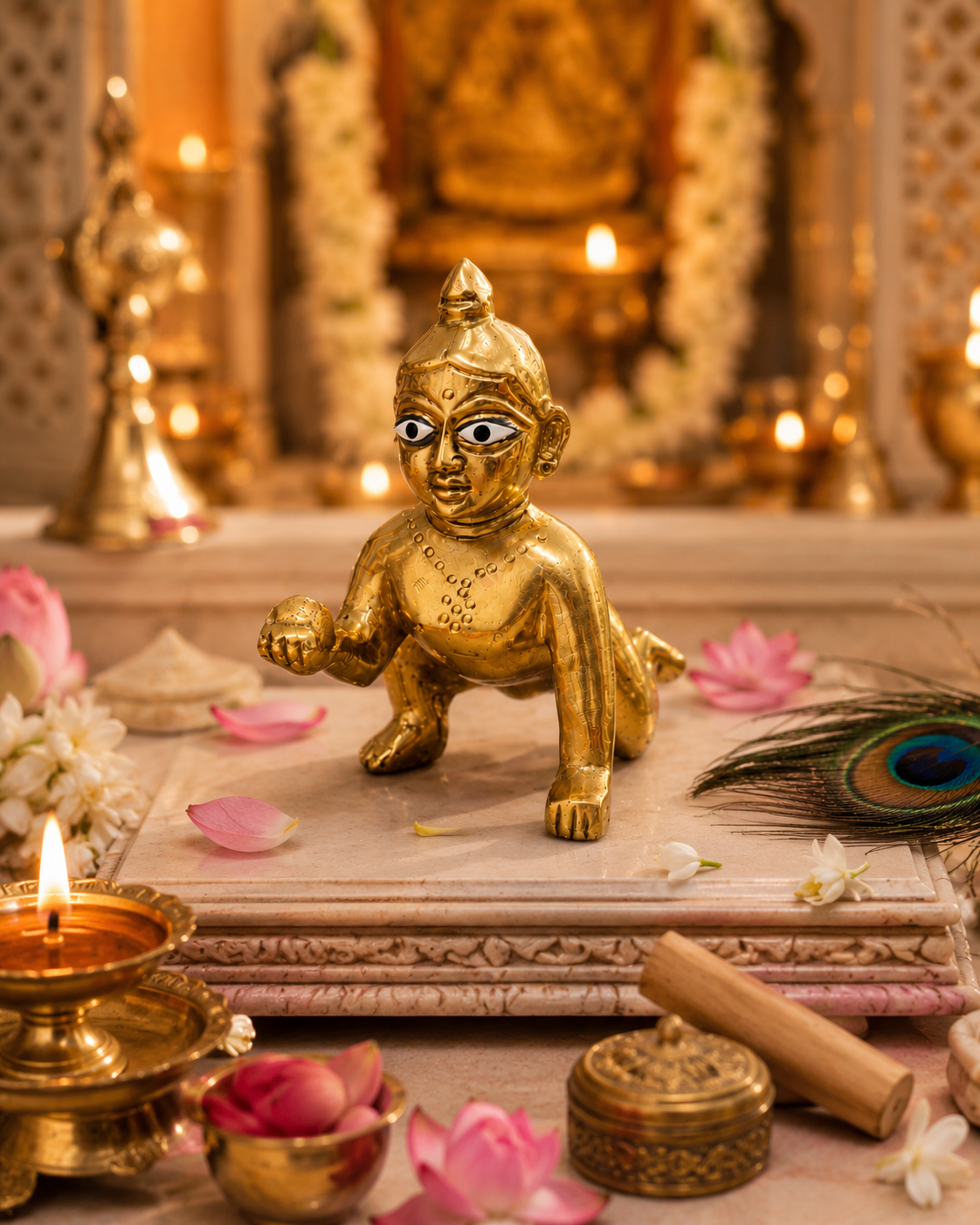 file_00000000e5e471fa8a8d800d0db05251 Brass Laddu Gopal Crawling Idol / Bal Krishna Murti - Image 1