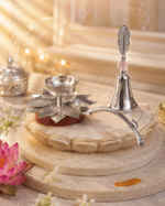 Lotus Diya with Matching Leaf Handle Bell - Image 10