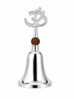Silver Om Rudraksha Pooja Bell / Om Aarti Ghanti for Home Mandir - Image 5