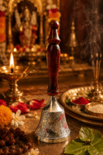 Brass Pooja Bell with Brown Wooden Handle - Image 2