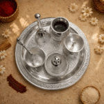Silver Engraved Complete Pooja Thali Set with Bell, Kalash, Diya, Bowl and Spoon - Image 5