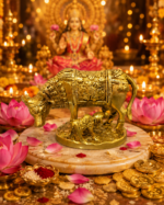 Brass Kamdhenu Cow with Calf and Decorative Blanket Design - Image 10
