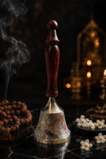 Brass Pooja Bell with Brown Wooden Handle - Image 4