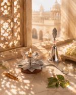 Lotus Diya with Matching Leaf Handle Bell - Image 9