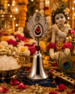 Peacock Gemstone Rudraksha Pooja Bell with Red Stone and Pearl Detailing - Image 7