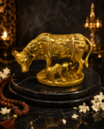 Brass Kamdhenu Cow with Calf and Decorative Blanket Design - Image 8
