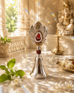 Peacock Gemstone Rudraksha Pooja Bell with Red Stone and Pearl Detailing - Image 6