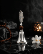 Silver Leaf Handle Rudraksha Pooja Bell / Designer Mandir Ghanti - Image 3